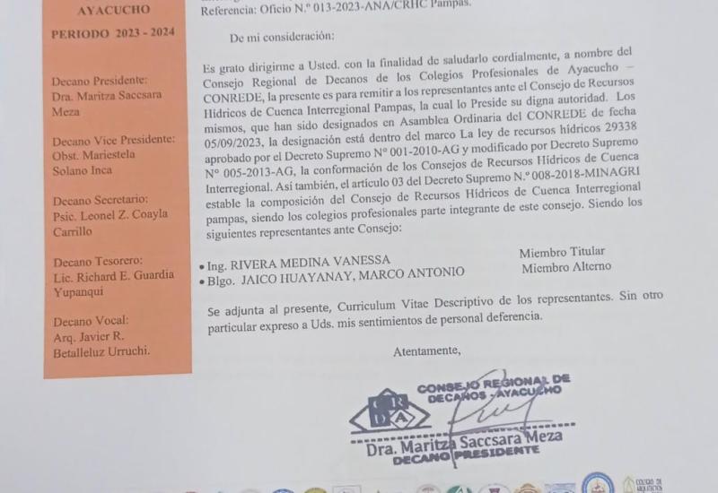 Oficio CONREDE-Ayacucho