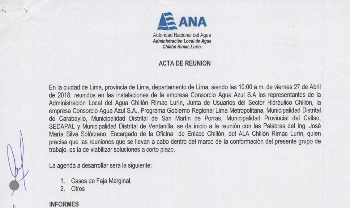 Acta de Reunion del Grupo de Trabajo Multisectorial de la Cuenca del Rio Chillon