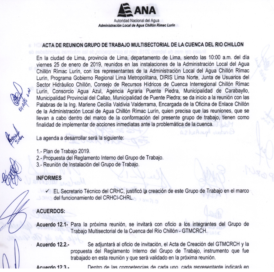 Acta de Reunion del Grupo de Trabajo Multisectorial de la Cuenca del Rio Chillon