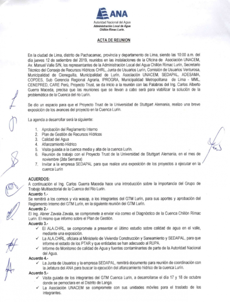 Acta de la Tercera Reunión del Grupo de Trabajo Multisectorial de la Cuenca del Río Lurín